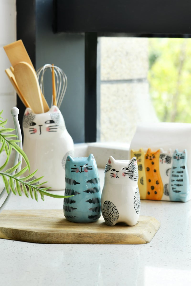 Bico Cartoon Cat Salt & Pepper Shaker Set, Handpainted Stoneware, Dishwasher Safe - Image 5